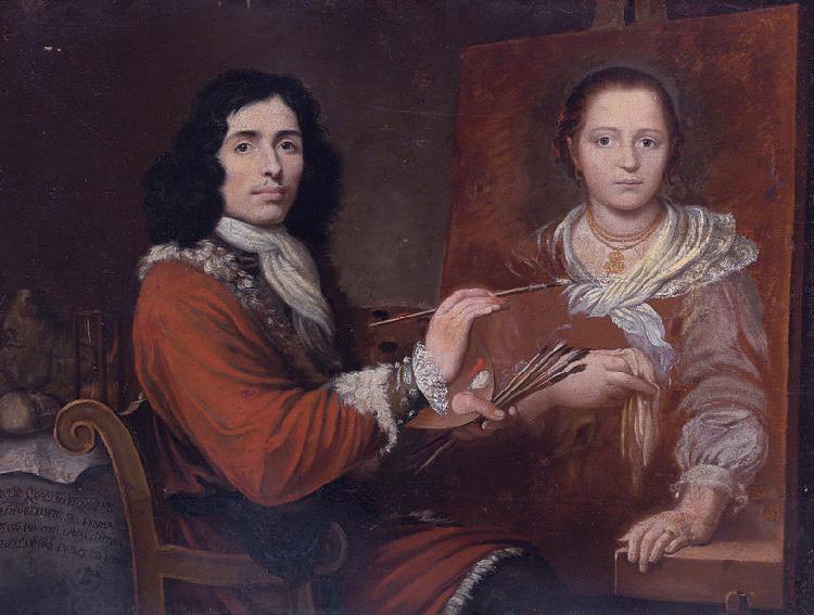 Giulio Quaglio Self Portrait of the Artist Painting his Wife China oil painting art